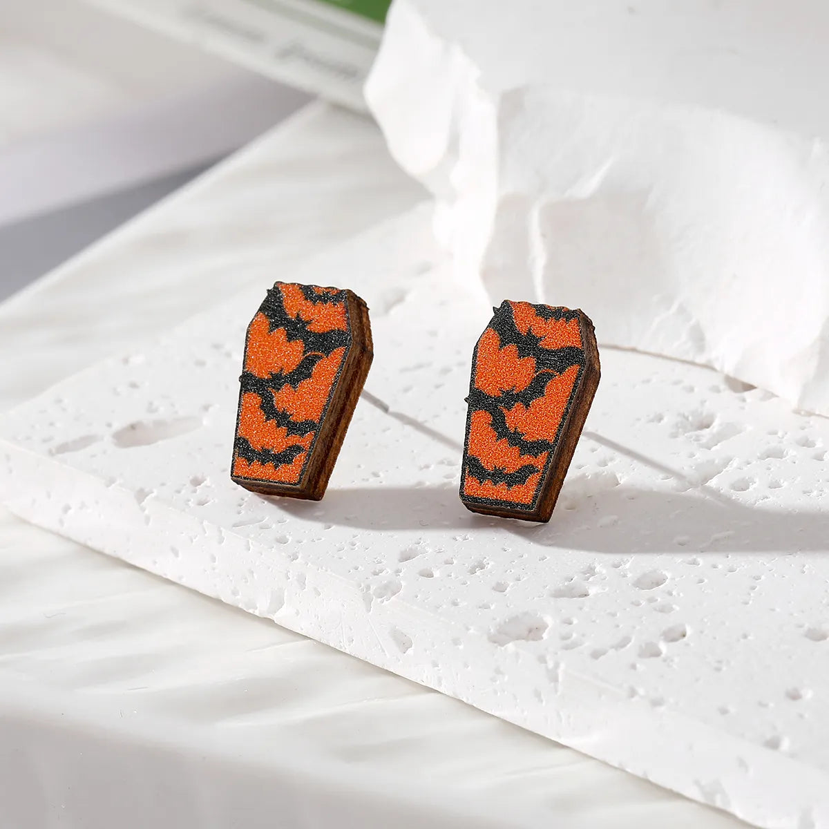 1 Pair Simple Style Pumpkin Spider Spider Web Alloy Wood Ear Studs