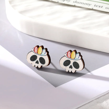 1 Pair Simple Style Pumpkin Spider Spider Web Alloy Wood Ear Studs