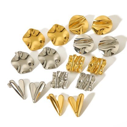 1 Pair Simple Style Quadrilateral Circle Heart Shape Polishing Plating Stainless Steel 18k Gold Plated Ear Studs