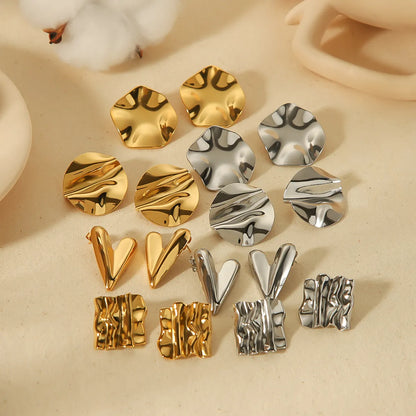 1 Pair Simple Style Quadrilateral Circle Heart Shape Polishing Plating Stainless Steel 18k Gold Plated Ear Studs