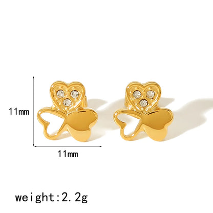 1 Pair Simple Style Quadrilateral Heart Shape Butterfly Polishing Plating Inlay Stainless Steel Zircon 18k Gold Plated Ear Studs