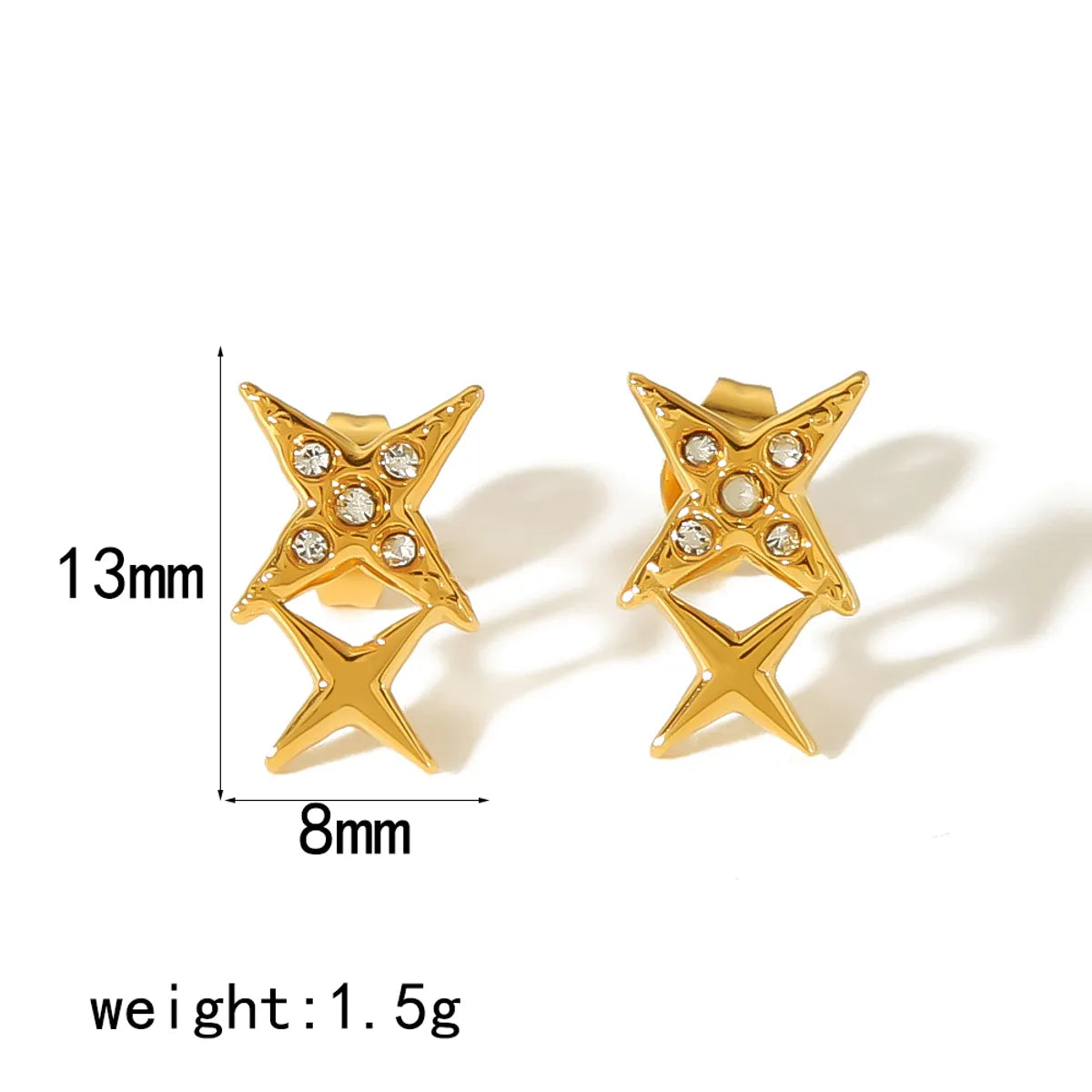 1 Pair Simple Style Quadrilateral Heart Shape Butterfly Polishing Plating Inlay Stainless Steel Zircon 18k Gold Plated Ear Studs