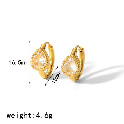 1 Pair Simple Style Quadrilateral Oval Heart Shape Polishing Plating 304 Stainless Steel Zircon Huggie Earrings