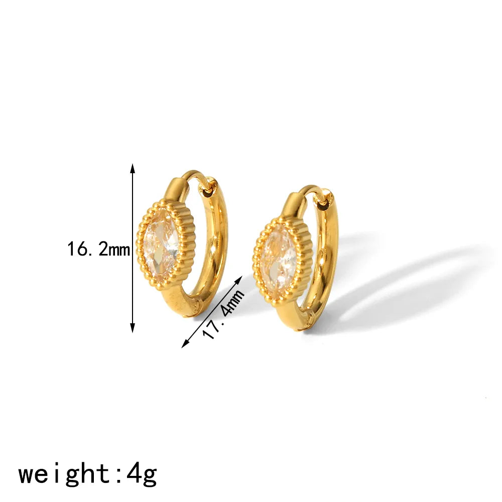 1 Pair Simple Style Quadrilateral Oval Heart Shape Polishing Plating 304 Stainless Steel Zircon Huggie Earrings