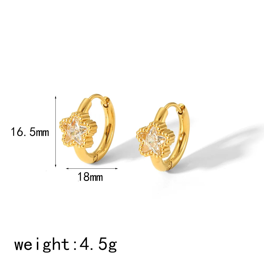 1 Pair Simple Style Quadrilateral Oval Heart Shape Polishing Plating 304 Stainless Steel Zircon Huggie Earrings