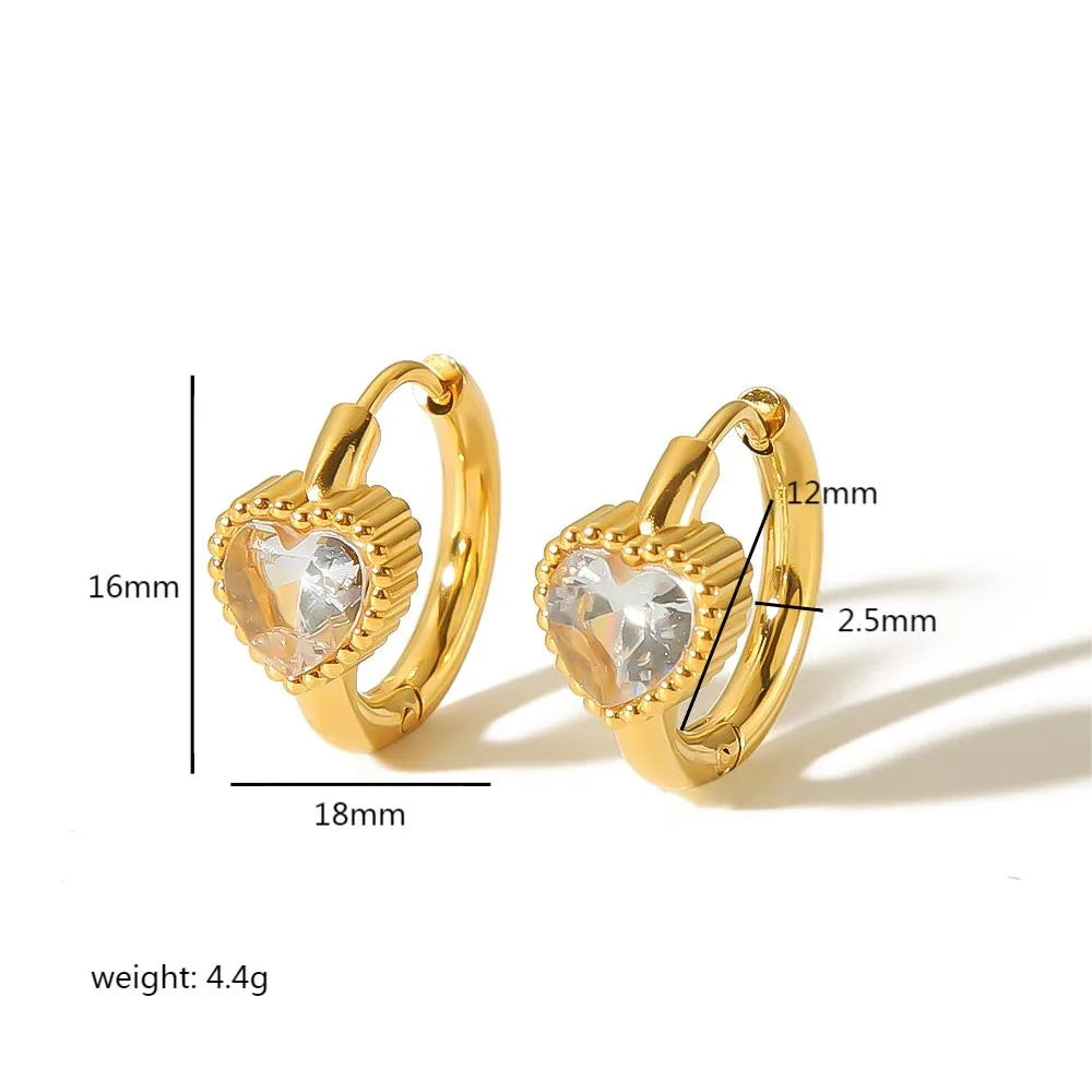 1 Pair Simple Style Quadrilateral Oval Heart Shape Polishing Plating 304 Stainless Steel Zircon Huggie Earrings