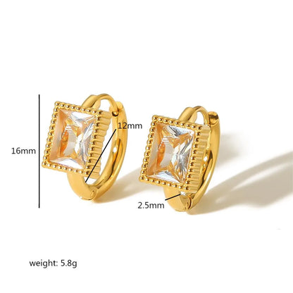 1 Pair Simple Style Quadrilateral Oval Heart Shape Polishing Plating 304 Stainless Steel Zircon Huggie Earrings