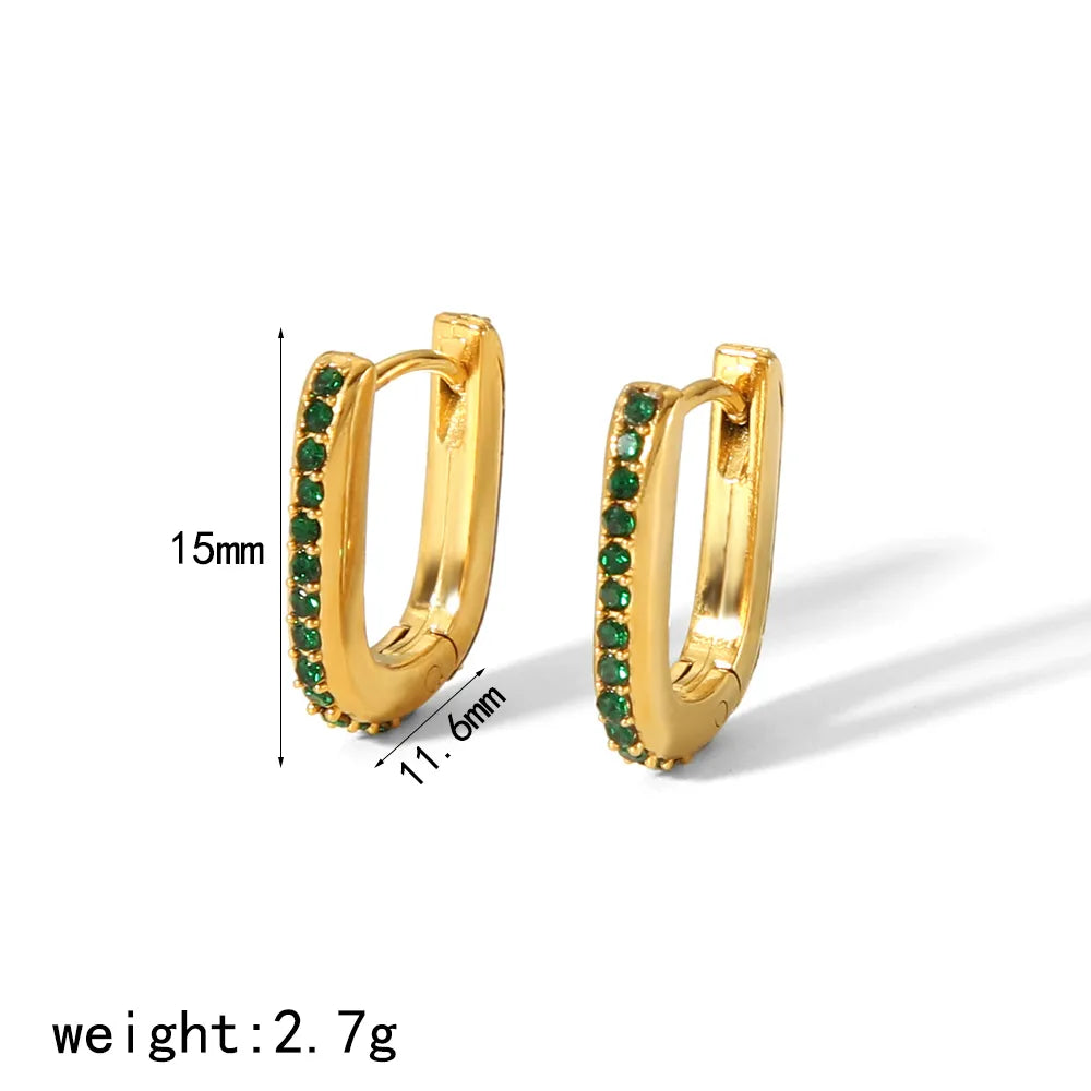 1 Pair Simple Style Quadrilateral Polishing Plating 304 Stainless Steel Zircon Hoop Earrings