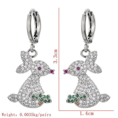 1 Pair Simple Style Rabbit Plating Copper Zircon White Gold Plated Drop Earrings