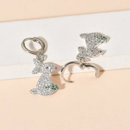 1 Pair Simple Style Rabbit Plating Copper Zircon White Gold Plated Drop Earrings