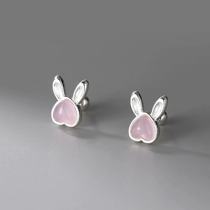 1 Pair Simple Style Rabbit Sterling Silver Inlay Rhinestones Ear Studs