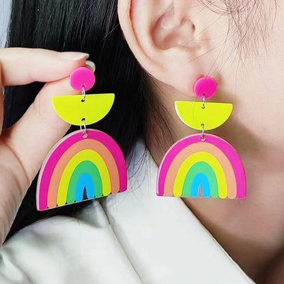 1 Pair Simple Style Rainbow Printing Arylic Drop Earrings