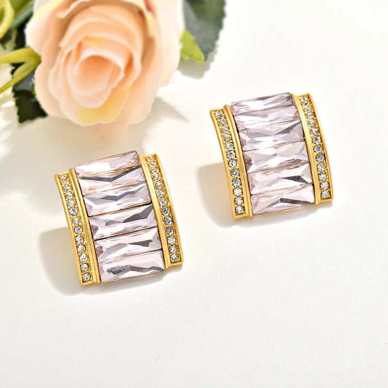 1 Pair Simple Style Rectangle Inlay Alloy Crystal Ear Studs