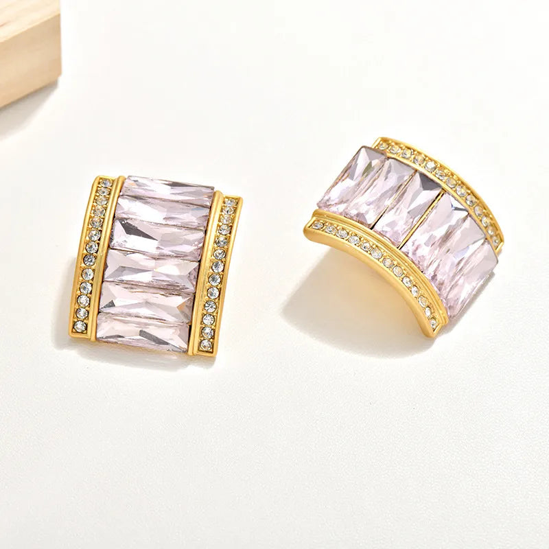 1 Pair Simple Style Rectangle Inlay Alloy Crystal Ear Studs