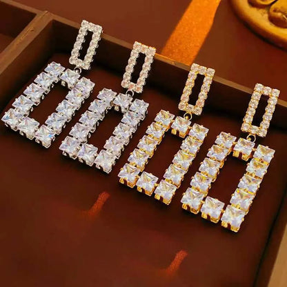 1 Pair Simple Style Rectangle Plating Inlay Alloy Crystal Rhinestones Zircon Gold Plated Silver Plated Drop Earrings