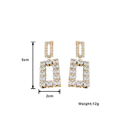 1 Pair Simple Style Rectangle Plating Inlay Alloy Crystal Rhinestones Zircon Gold Plated Silver Plated Drop Earrings