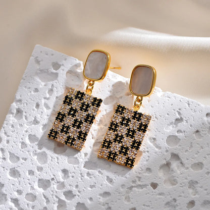 1 Pair Simple Style Rectangle Plating Inlay Copper Zircon Gold Plated Drop Earrings