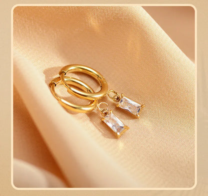 1 Pair Simple Style Rectangle Plating Inlay 304 Stainless Steel Zircon Gold Plated Drop Earrings