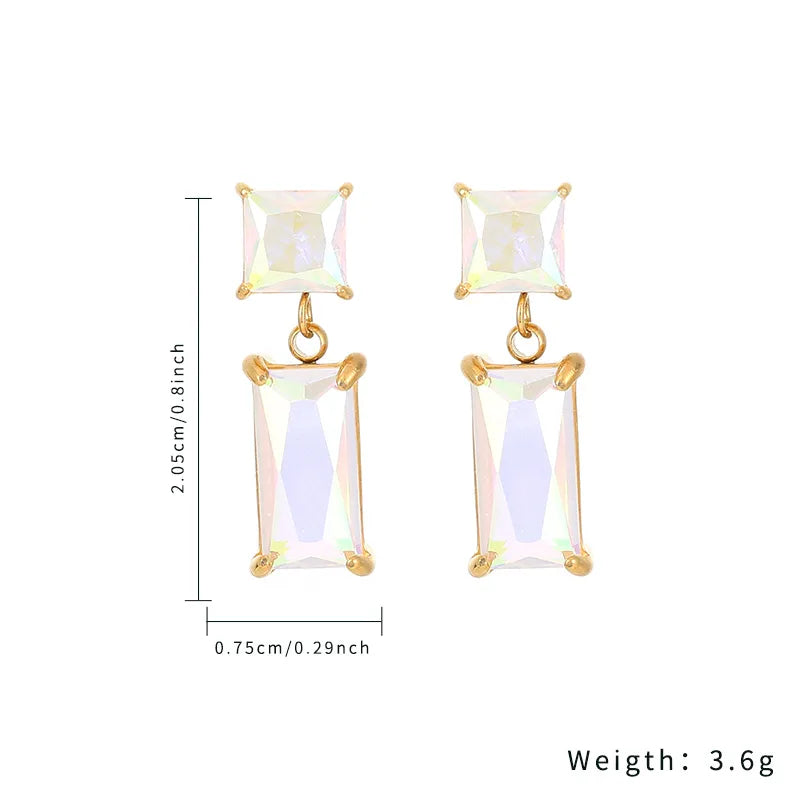 1 Pair Simple Style Rectangle Plating Inlay Stainless Steel Zircon Gold Plated Drop Earrings