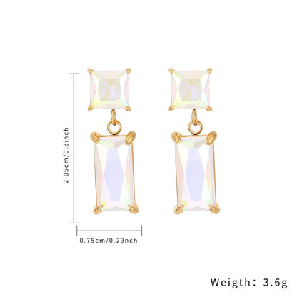 1 Pair Simple Style Rectangle Plating Inlay Stainless Steel Zircon Gold Plated Drop Earrings