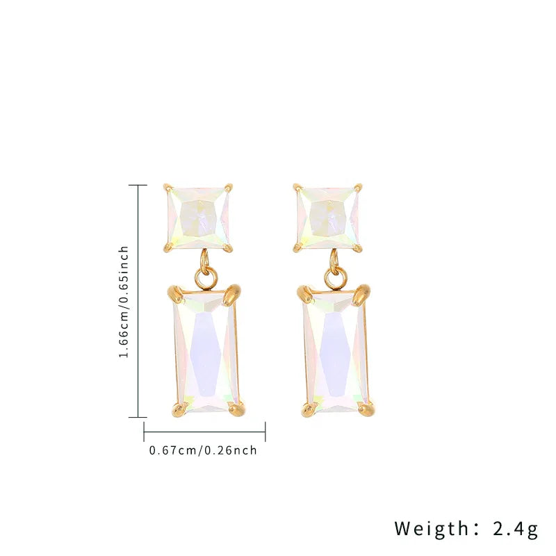 1 Pair Simple Style Rectangle Plating Inlay Stainless Steel Zircon Gold Plated Drop Earrings