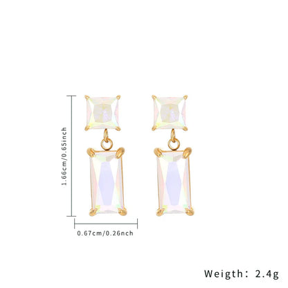 1 Pair Simple Style Rectangle Plating Inlay Stainless Steel Zircon Gold Plated Drop Earrings