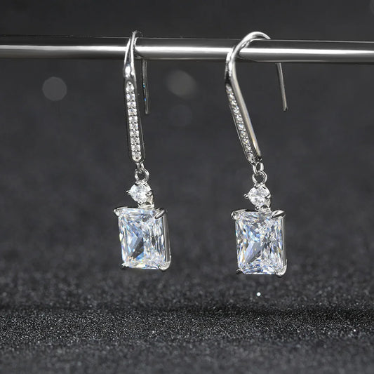 1 Pair Simple Style Rectangle Plating Inlay Sterling Silver Zircon Drop Earrings