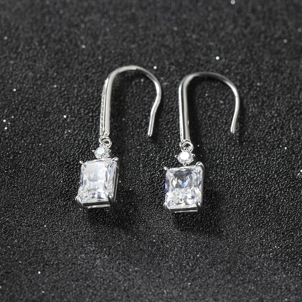 1 Pair Simple Style Rectangle Plating Inlay Sterling Silver Zircon Drop Earrings