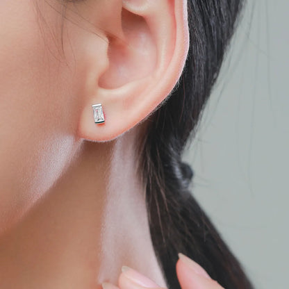 1 Pair Simple Style Rectangle Sterling Silver Plating Inlay Zircon 14k Gold Plated Rhodium Plated Ear Studs