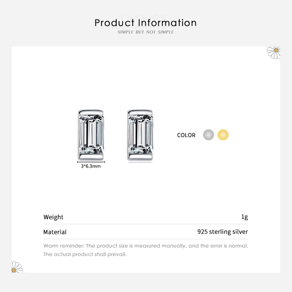 1 Pair Simple Style Rectangle Sterling Silver Plating Inlay Zircon 14k Gold Plated Rhodium Plated Ear Studs