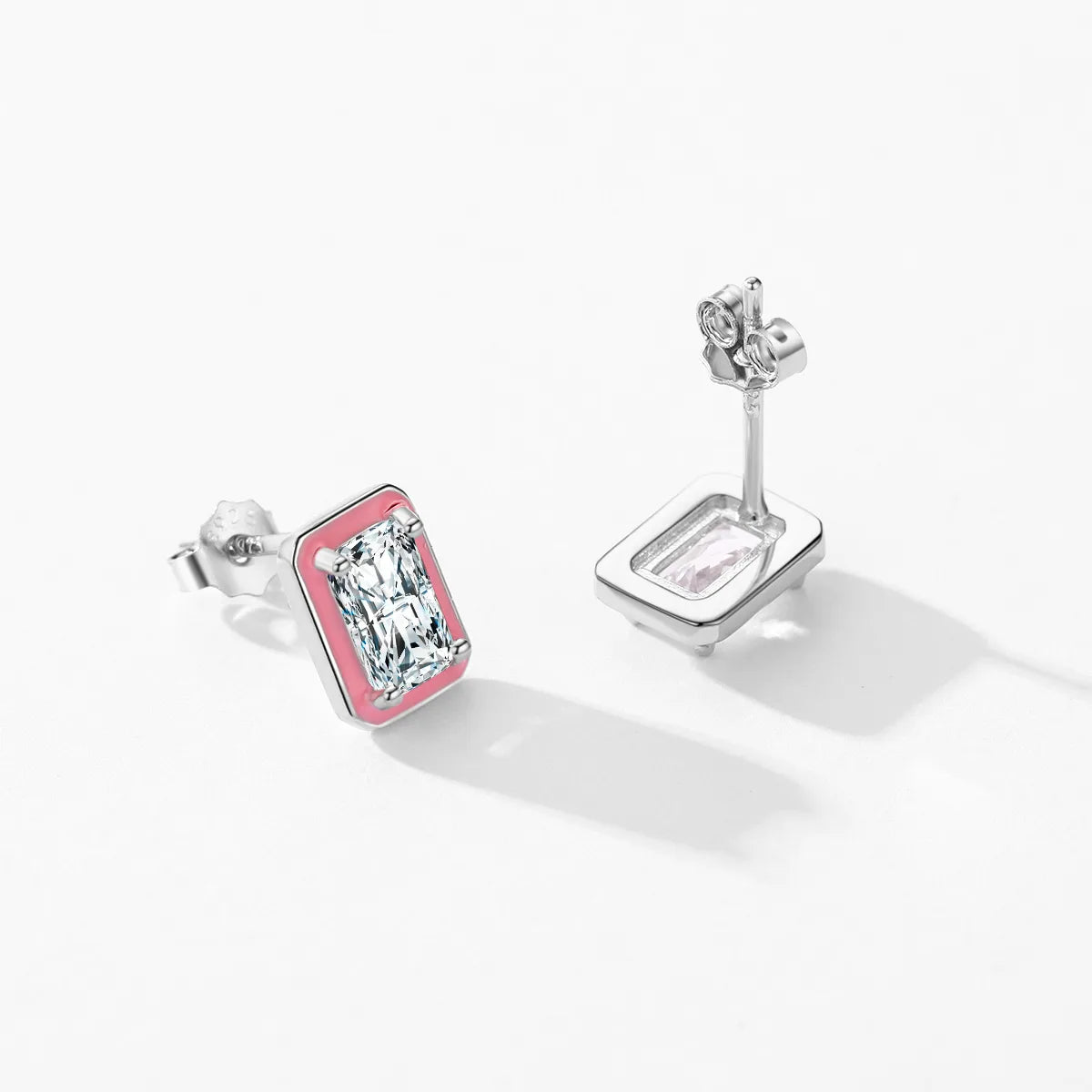 1 Pair Simple Style Rectangle Sterling Silver Plating Inlay Zircon Rhodium Plated Ear Studs