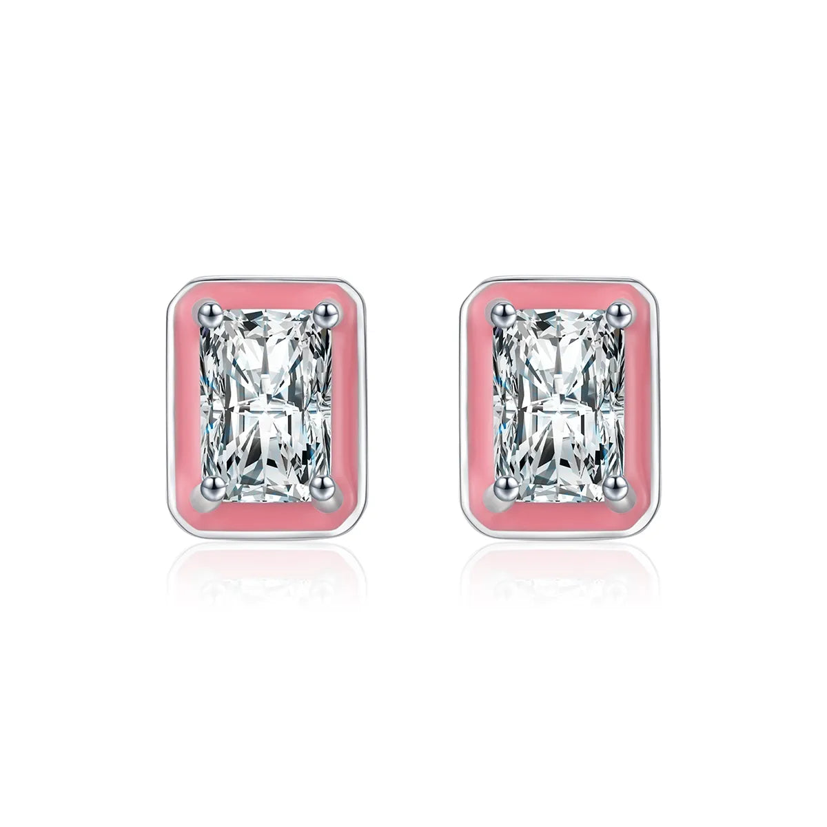 1 Pair Simple Style Rectangle Sterling Silver Plating Inlay Zircon Rhodium Plated Ear Studs