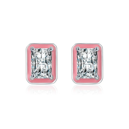 1 Pair Simple Style Rectangle Sterling Silver Plating Inlay Zircon Rhodium Plated Ear Studs