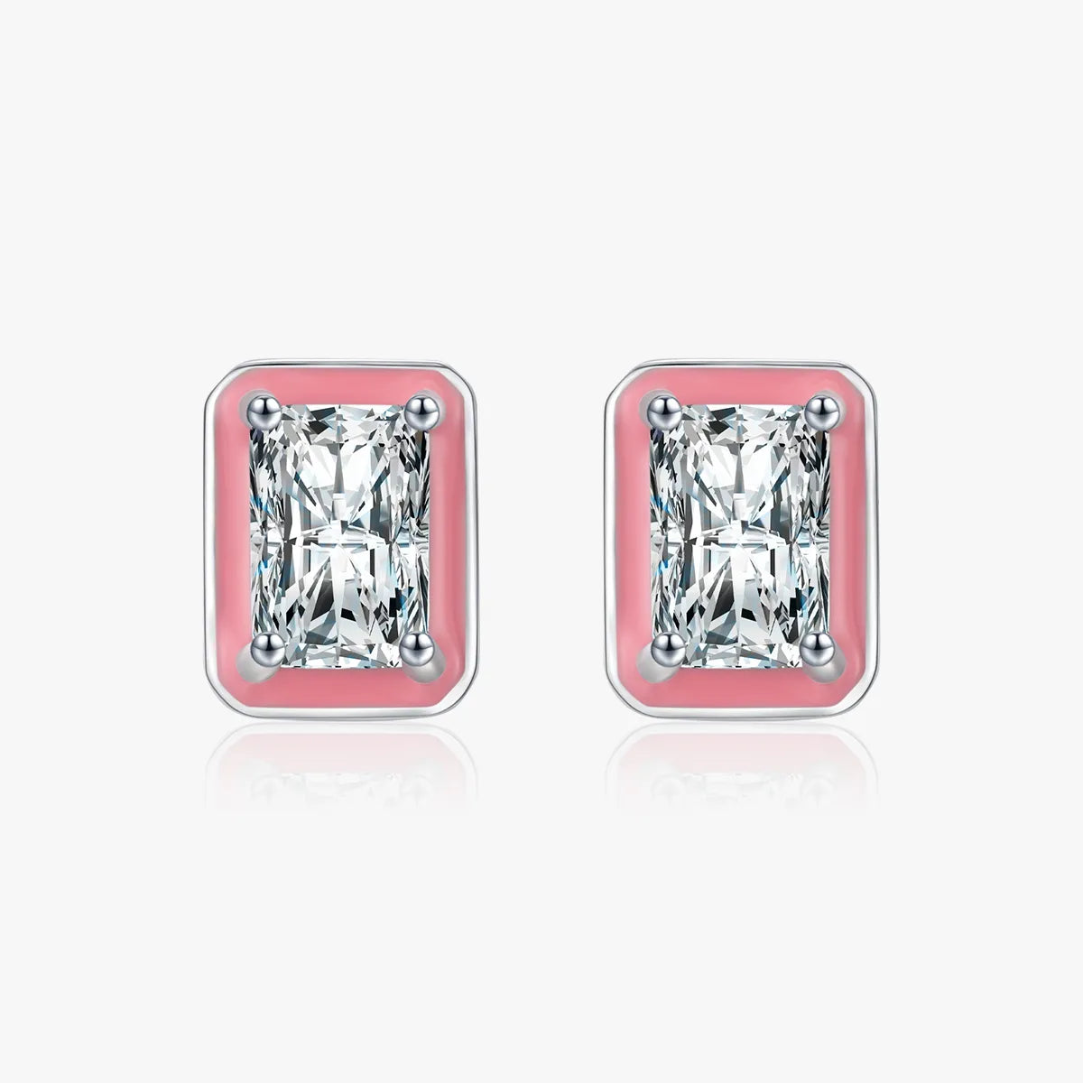 1 Pair Simple Style Rectangle Sterling Silver Plating Inlay Zircon Rhodium Plated Ear Studs