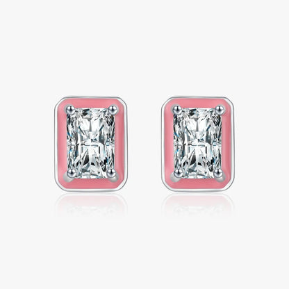 1 Pair Simple Style Rectangle Sterling Silver Plating Inlay Zircon Rhodium Plated Ear Studs