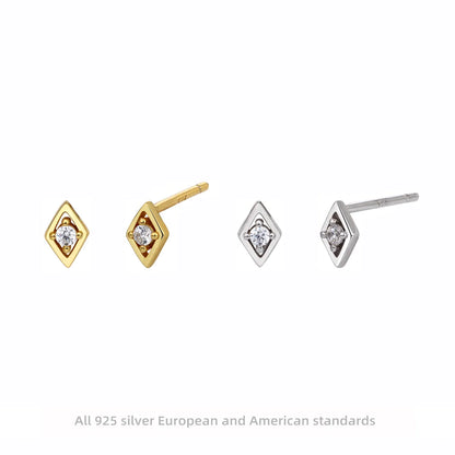 1 Pair Simple Style Rhombus Inlay Sterling Silver Artificial Diamond Ear Studs