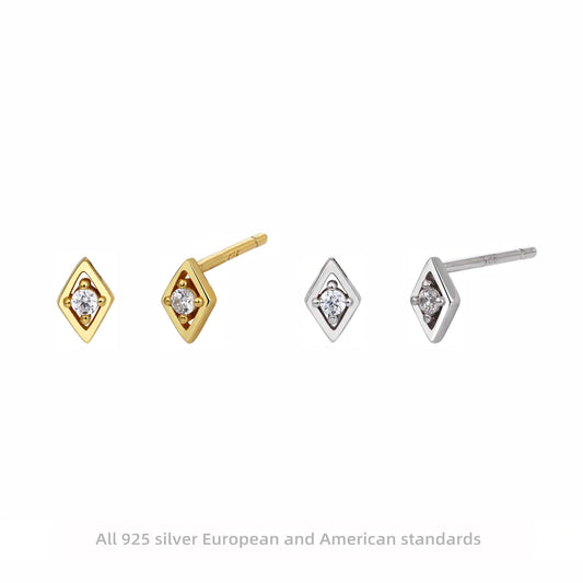 1 Pair Simple Style Rhombus Inlay Sterling Silver Artificial Diamond Ear Studs