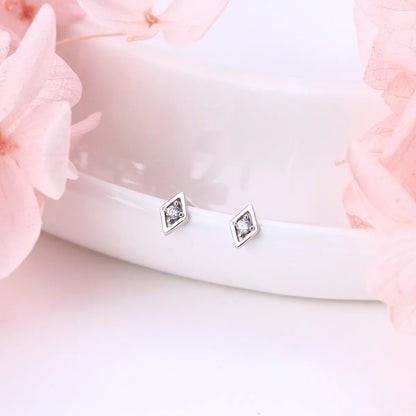 1 Pair Simple Style Rhombus Inlay Sterling Silver Artificial Diamond Ear Studs