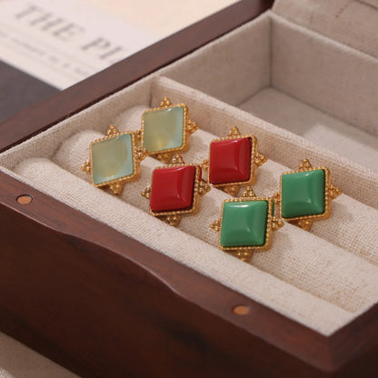 1 Pair Simple Style Rhombus Inlay Titanium Steel Natural Stone 18K Gold Plated Ear Studs