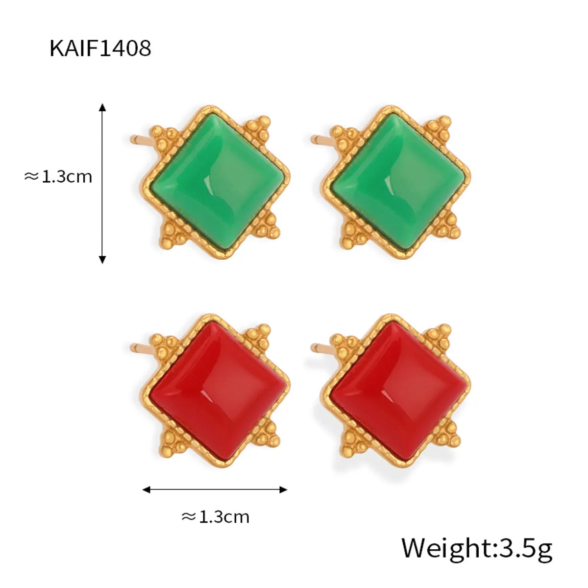 1 Pair Simple Style Rhombus Inlay Titanium Steel Natural Stone 18K Gold Plated Ear Studs