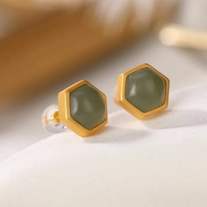 1 Pair Simple Style Rhombus Sterling Silver Inlay Hetian Jade Ear Studs