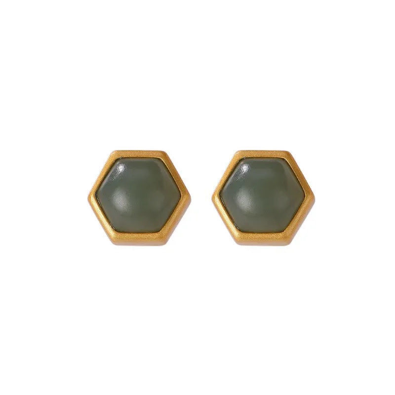 1 Pair Simple Style Rhombus Sterling Silver Inlay Hetian Jade Ear Studs