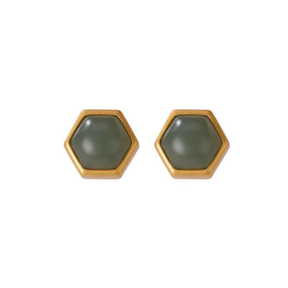 1 Pair Simple Style Rhombus Sterling Silver Inlay Hetian Jade Ear Studs