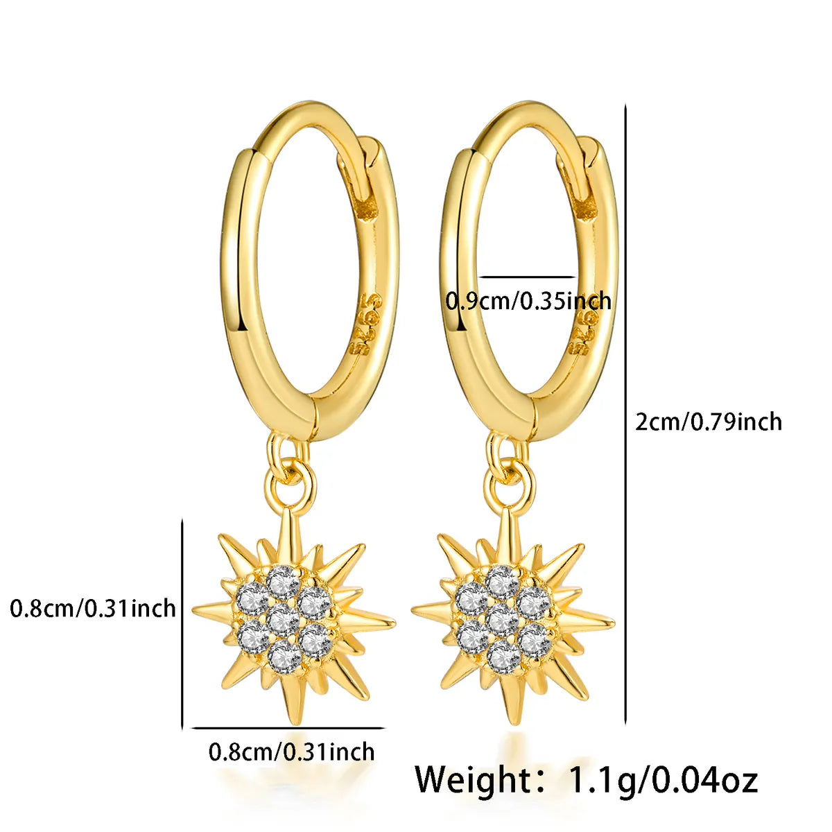 1 Pair Simple Style Roman Style British Style Star Inlay Sterling Silver Zircon White Gold Plated Gold Plated Drop Earrings