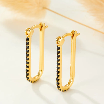 1 Pair Simple Style Roman Style Geometric Rectangle Inlay Sterling Silver Zircon White Gold Plated Gold Plated Earrings