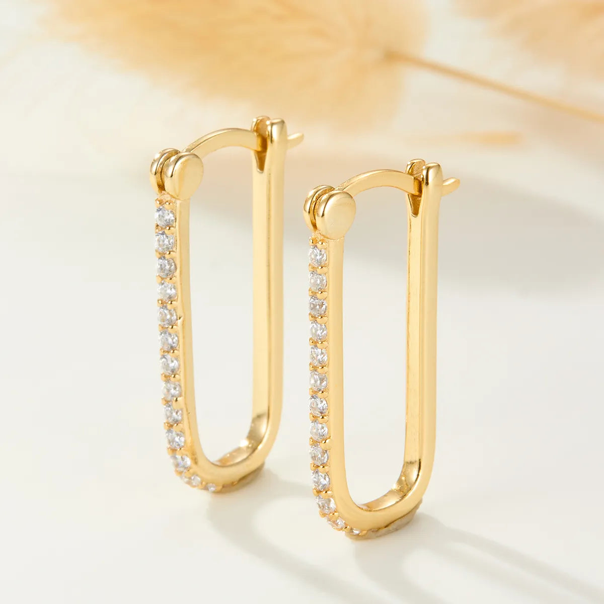 1 Pair Simple Style Roman Style Geometric Rectangle Inlay Sterling Silver Zircon White Gold Plated Gold Plated Earrings