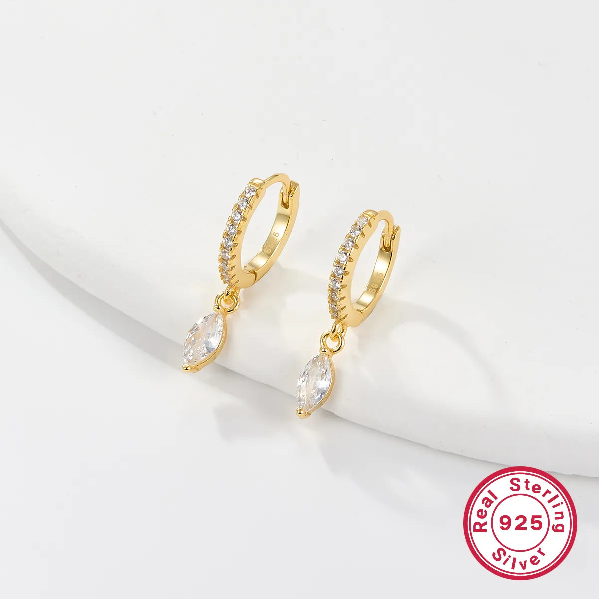 1 Pair Simple Style Roman Style Solid Color Plating Inlay Sterling Silver Zircon Gold Plated Earrings