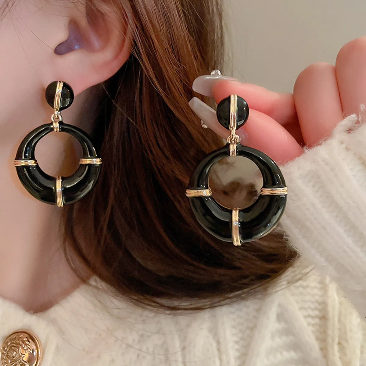 1 Pair Simple Style Round Alloy Drop Earrings