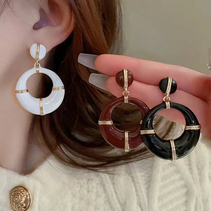 1 Pair Simple Style Round Alloy Drop Earrings