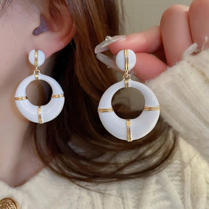 1 Pair Simple Style Round Alloy Drop Earrings